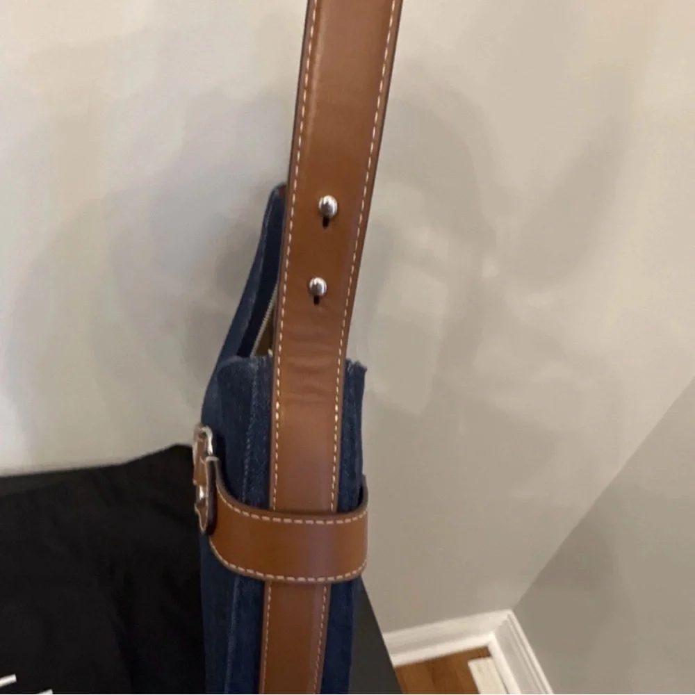 Lauren Ralph Lauren Denim Crescent Shoulder Bag with Tan Leather Trim - Picture 5 of 8